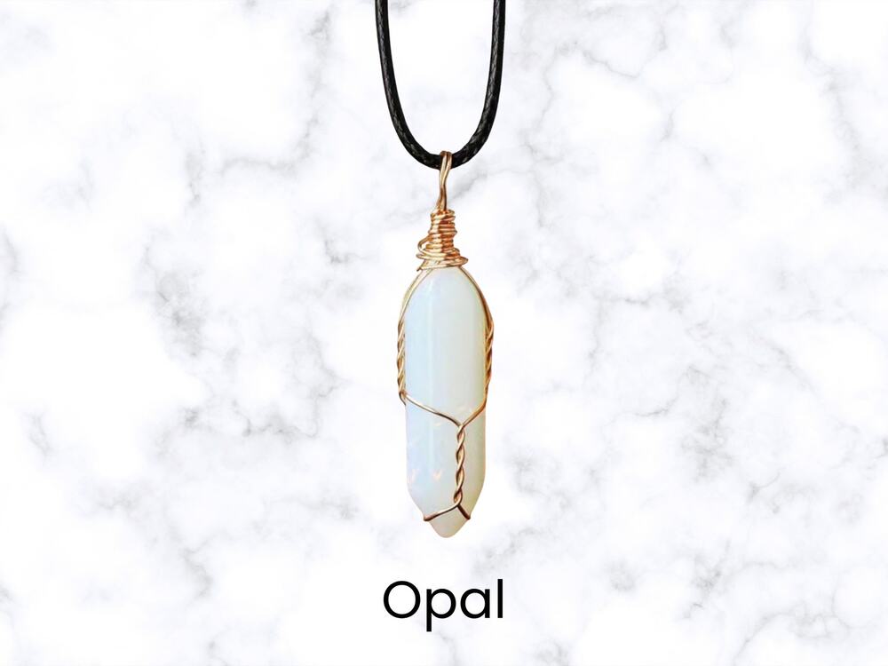 Opal Gold Wrapped Necklace Boho Pendant Necklace